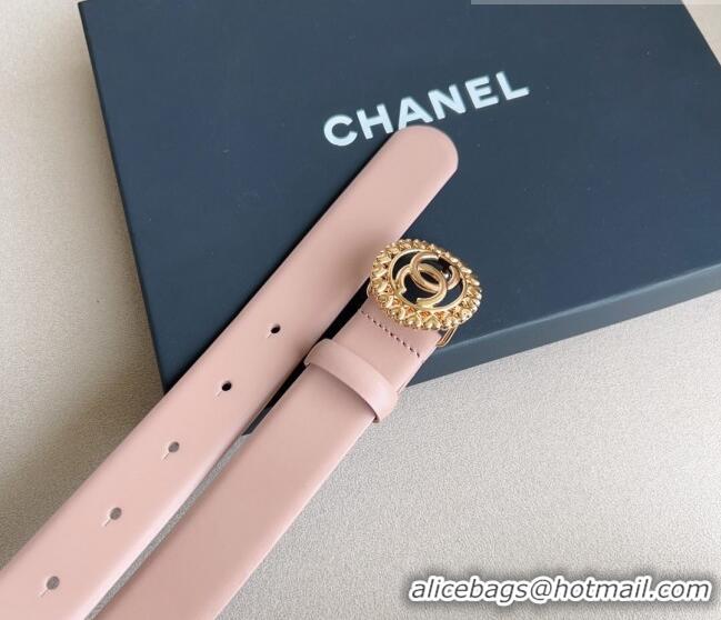 ​New Style Chanel Calfskin Belt 3cm with Heart CC Buckle 0511 Light Pink 2023