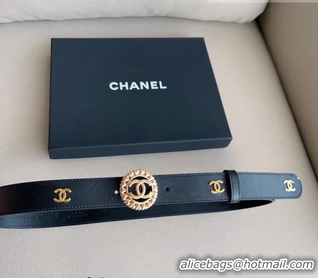 ​Top Grade Chanel CC Lambskin Belt 3cm with Heart CC Buckle 0511 Black 2023