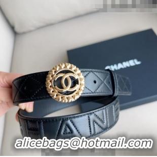 ​Big Enough Chanel Quilted Lambskin Belt 3cm with Heart CC Buckle 0511 Black/Gold 2023