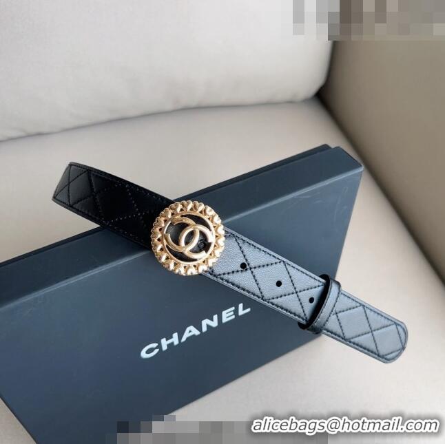 ​Big Enough Chanel Quilted Lambskin Belt 3cm with Heart CC Buckle 0511 Black/Gold 2023