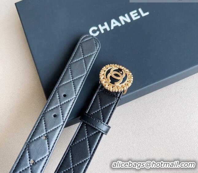 ​Big Enough Chanel Quilted Lambskin Belt 3cm with Heart CC Buckle 0511 Black/Gold 2023