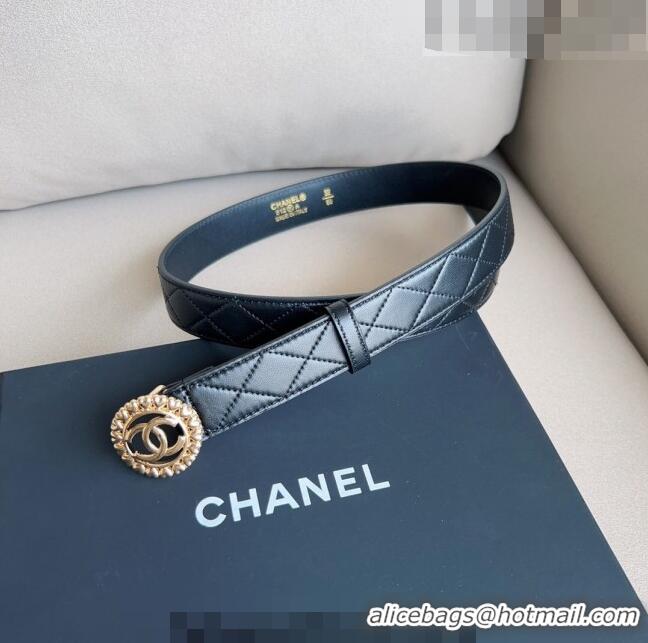 ​Big Enough Chanel Quilted Lambskin Belt 3cm with Heart CC Buckle 0511 Black/Gold 2023