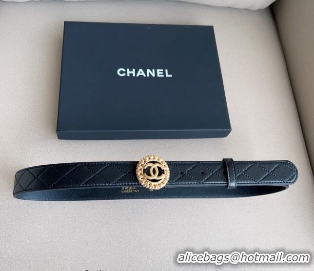 ​Big Enough Chanel Quilted Lambskin Belt 3cm with Heart CC Buckle 0511 Black/Gold 2023