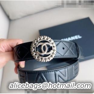 ​Shop Best Chanel Quilted Lambskin Belt 3cm with Heart CC Buckle 0511 Black/Silver 2023