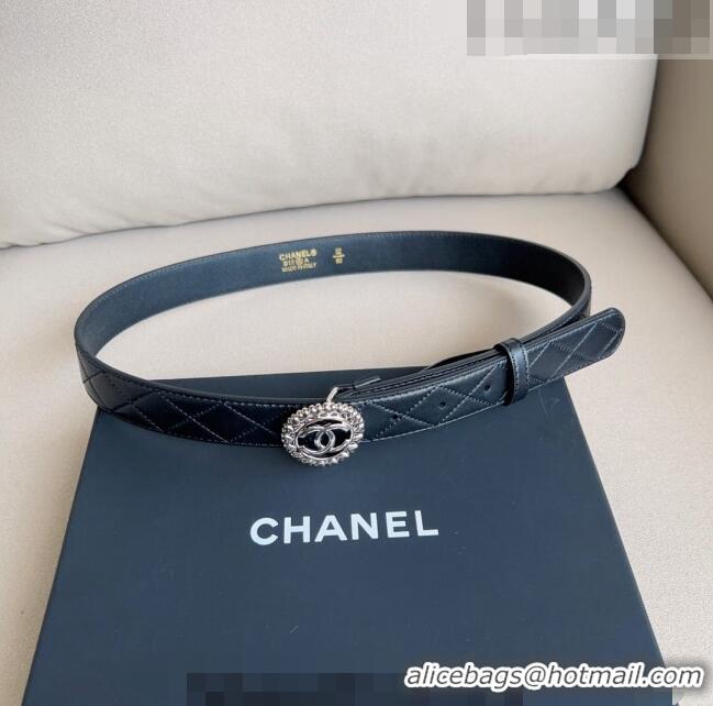 ​Shop Best Chanel Quilted Lambskin Belt 3cm with Heart CC Buckle 0511 Black/Silver 2023