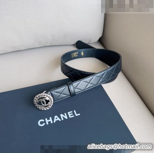 ​Shop Best Chanel Quilted Lambskin Belt 3cm with Heart CC Buckle 0511 Black/Silver 2023