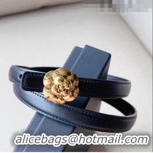 Chanel Calfskin Belt 1.5cm with Gold Camellia Bloom Buckle CH4014 Black 2023