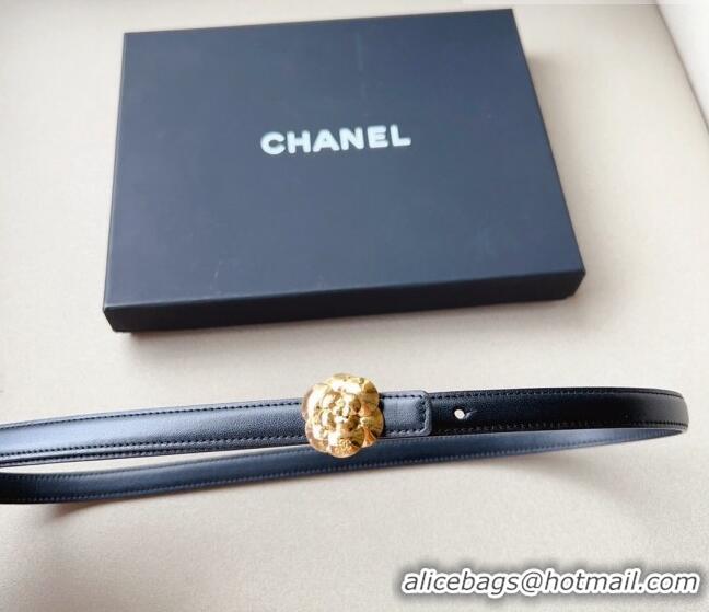 Chanel Calfskin Belt 1.5cm with Gold Camellia Bloom Buckle CH4014 Black 2023