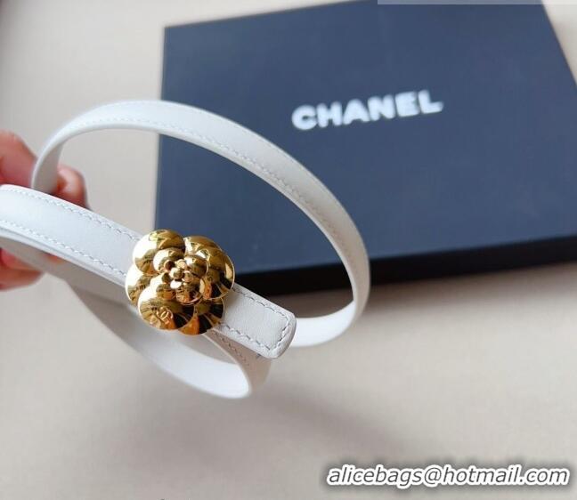 ​Promotional Chanel Calfskin Belt 1.5cm with Gold Camellia Bloom Buckle CH4014 White 2023