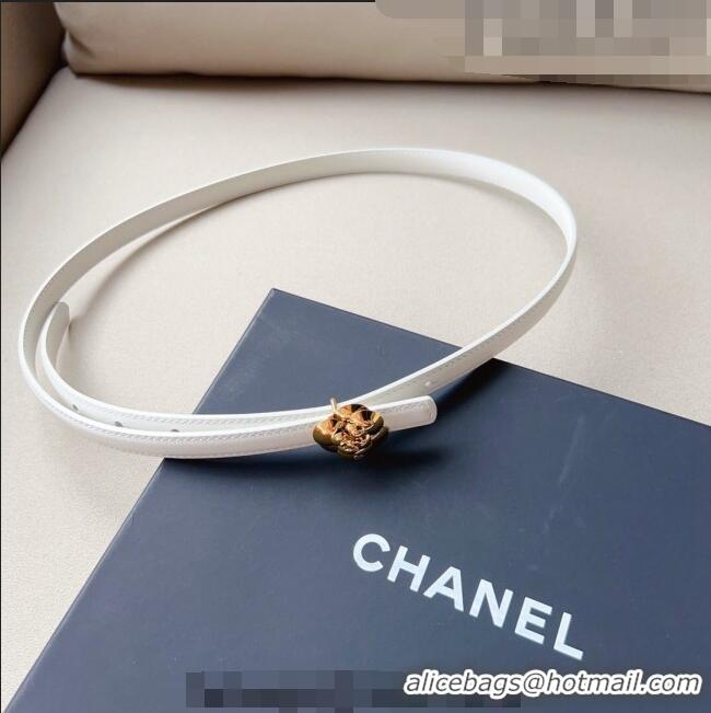 ​Promotional Chanel Calfskin Belt 1.5cm with Gold Camellia Bloom Buckle CH4014 White 2023