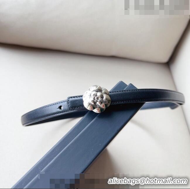 Good Quality Chanel Calfskin Belt 1.5cm with Silver Camellia Bloom Buckle CH4014 Black/Silver 2023