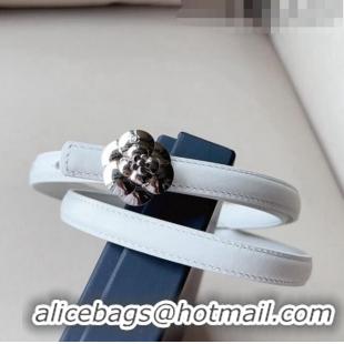 ​Inexpensive Chanel Calfskin Belt 1.5cm with Silver Camellia Bloom Buckle CH4014 White/Silver 2023