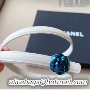 Top Grade Chanel Calfskin Belt 1.5cm with Blue Camellia Bloom Buckle CH4020 White 2023