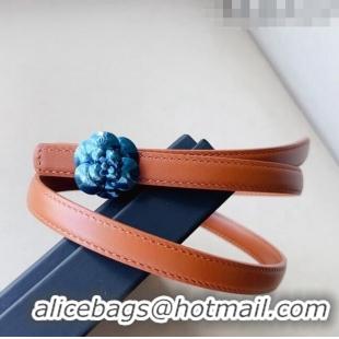 Super Quality Chanel Calfskin Belt 1.5cm with Blue Camellia Bloom Buckle CH4020 Brown 2023