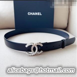 Trendy Design Chanel Smooth Leather Belt with Pearl CC Buckle 30mm CH8233 Black/Gold 2023