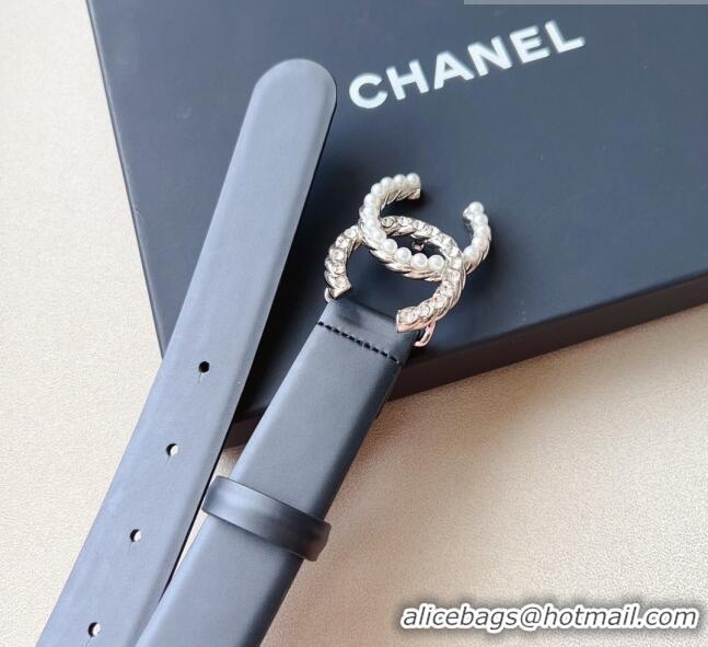 Trendy Design Chanel Smooth Leather Belt with Pearl CC Buckle 30mm CH8233 Black/Gold 2023