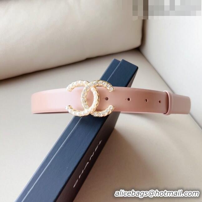 ​Popular Style Chanel Smooth Leather Belt with Pearl CC Buckle 30mm CH8233 Pink/Gold 2023