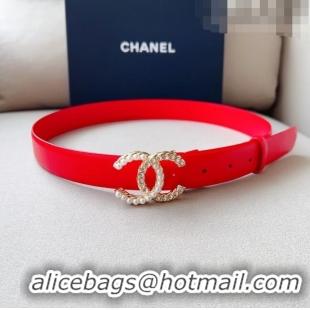 Reasonable Price Chanel Smooth Leather Belt with Pearl CC Buckle 30mm CH8233 Red/Gold 2023