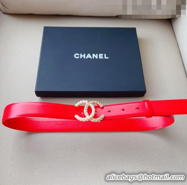 Reasonable Price Chanel Smooth Leather Belt with Pearl CC Buckle 30mm CH8233 Red/Gold 2023