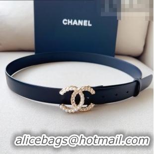 ​Shop Grade Chanel Smooth Leather Belt with Pearl CC Buckle 30mm CH8233 Black/Gold 2023