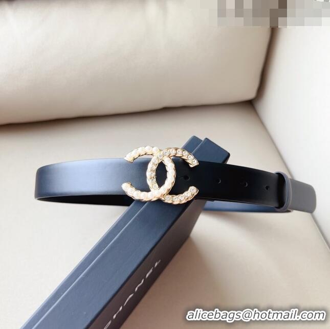 ​Shop Grade Chanel Smooth Leather Belt with Pearl CC Buckle 30mm CH8233 Black/Gold 2023