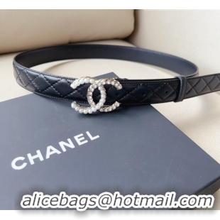 Affordable Price Chanel Quilted Leather Belt with Pearl CC Buckle 30mm CH8234 Black/Silver 2023