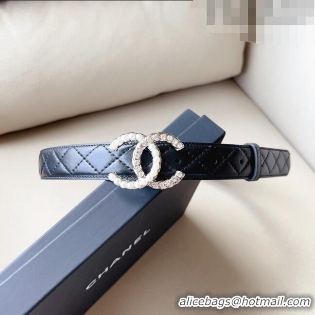 Affordable Price Chanel Quilted Leather Belt with Pearl CC Buckle 30mm CH8234 Black/Silver 2023