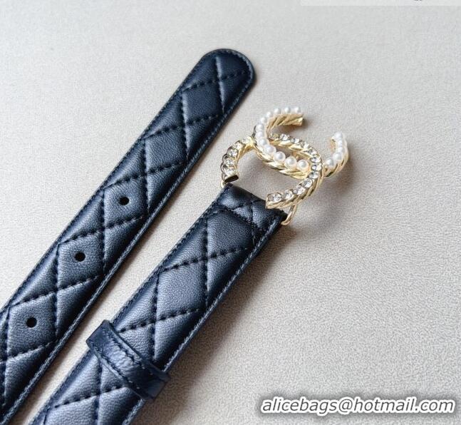 Top Grade Chanel Quilted Leather Belt with Pearl CC Buckle 30mm CH8234 Black/Gold 2023