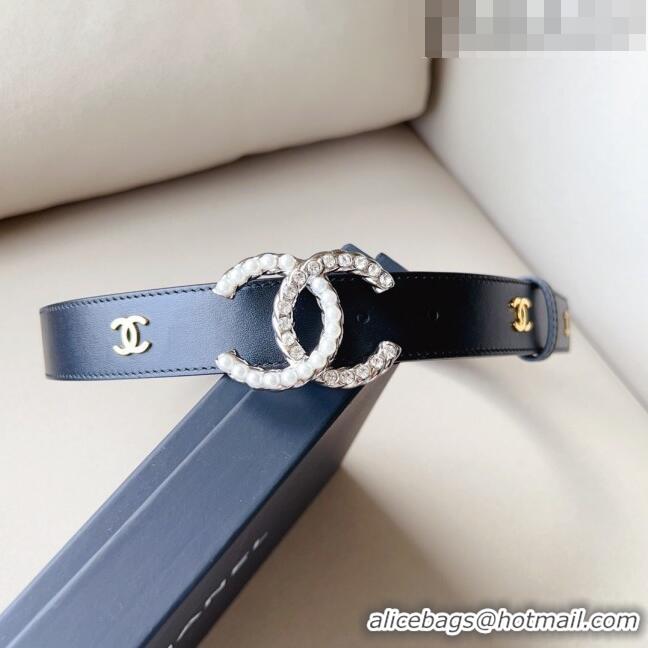 ​Buy Inexpensive Chanel Leather Belt with Pearl CC Buckle 30mm CH8235 Black/Gold 2023