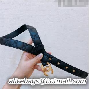 Most Popular Chanel Quiled Lambskin Belt with Shiny CC Buckle 3cm 0803 Black/Gold 2023