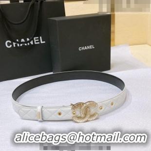 ​Inexpensive Chanel Calfskin Belt with Crystal CC Buckle 3cm 0803 White 2023