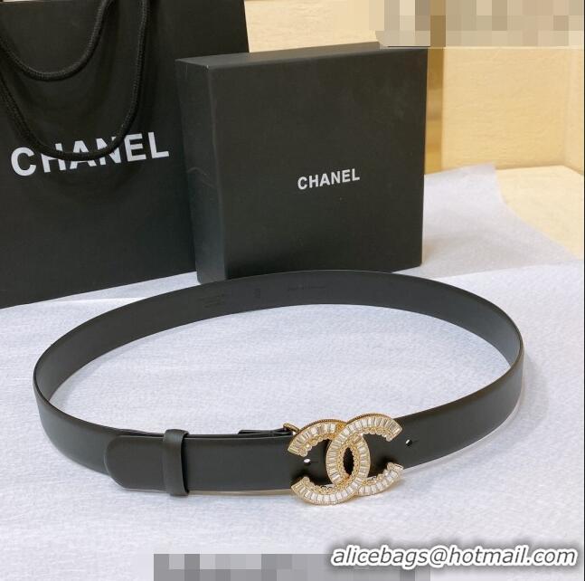 Shop Chanel Calfskin Belt with Crystal CC Buckle 3cm 0803 Black 2023