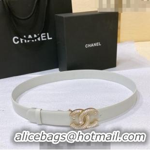 Good Taste Chanel Calfskin Belt with Crystal CC Buckle 3cm 0803 White 2023