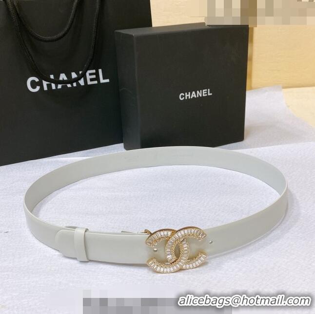 Good Taste Chanel Calfskin Belt with Crystal CC Buckle 3cm 0803 White 2023