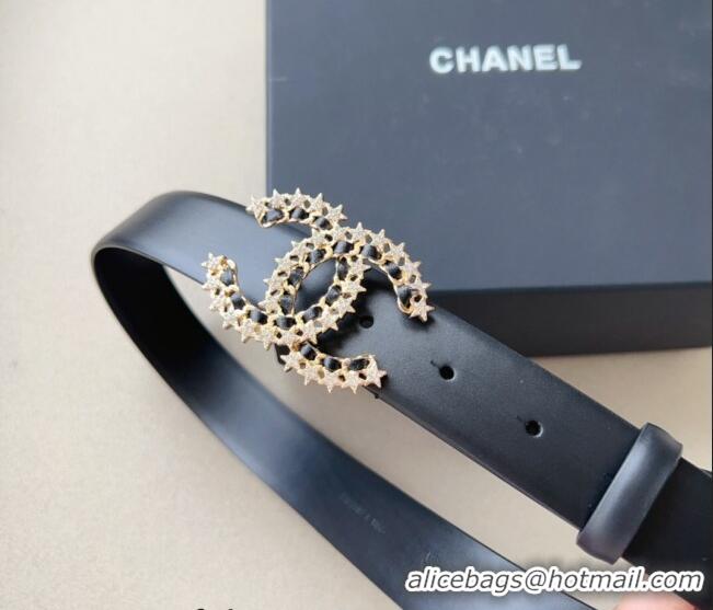 ​Top Design Chanel Calfskin Belt 3cm with Star CC CH090602 Black 2023