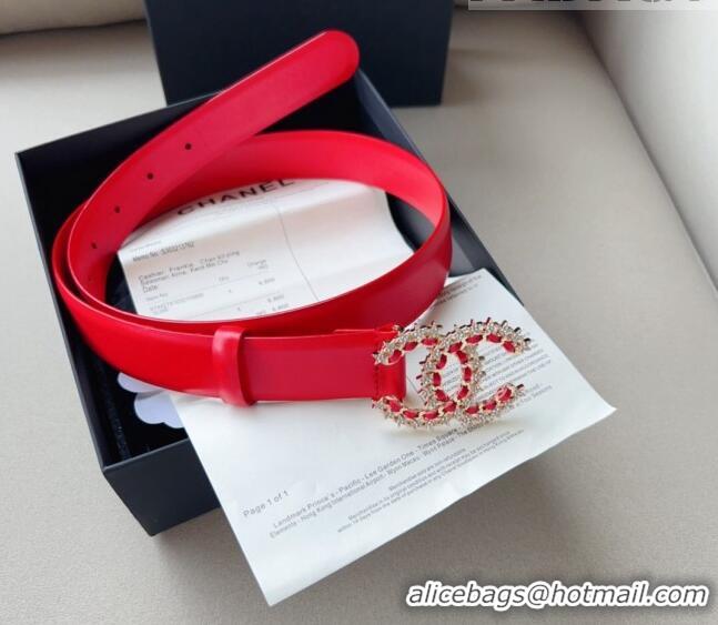 ​Luxurious Grade Chanel Calfskin Belt 3cm with Star CC CH090602 Red 2023