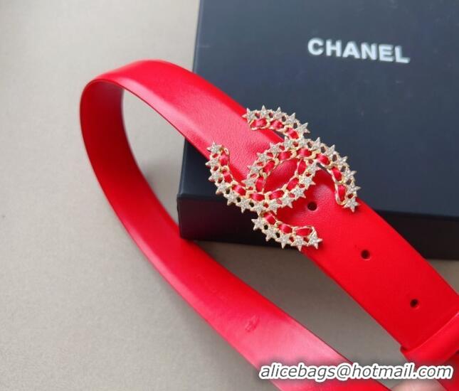 ​Luxurious Grade Chanel Calfskin Belt 3cm with Star CC CH090602 Red 2023