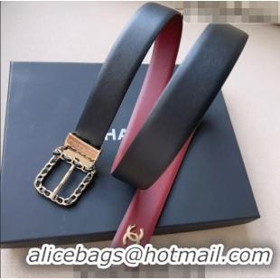 ​Most Popular Chanel Calfskin Belt AA8937 Black/Burgundy 2023