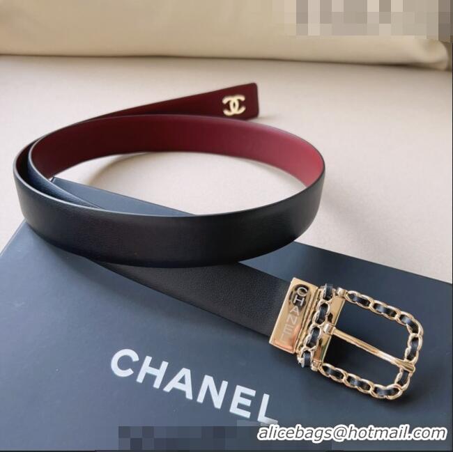 ​Most Popular Chanel Calfskin Belt AA8937 Black/Burgundy 2023