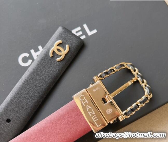 ​Most Popular Chanel Calfskin Belt AA8937 Black/Burgundy 2023