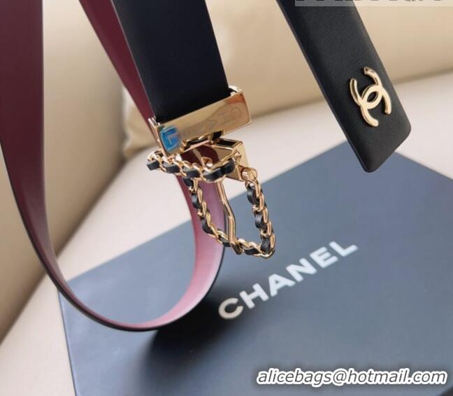 ​Most Popular Chanel Calfskin Belt AA8937 Black/Burgundy 2023