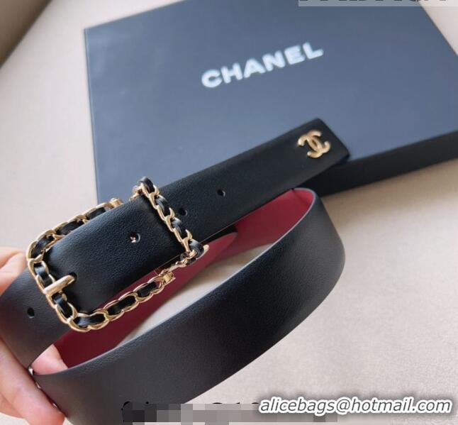 ​Most Popular Chanel Calfskin Belt AA8937 Black/Burgundy 2023