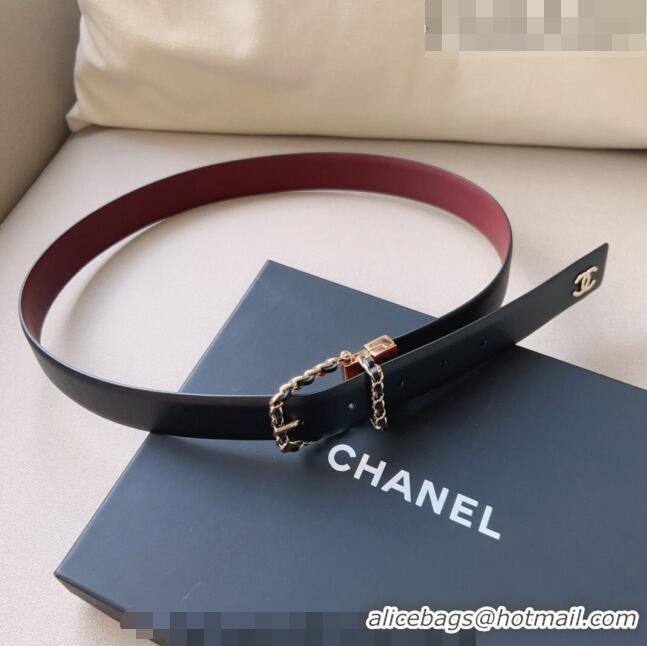 ​Most Popular Chanel Calfskin Belt AA8937 Black/Burgundy 2023