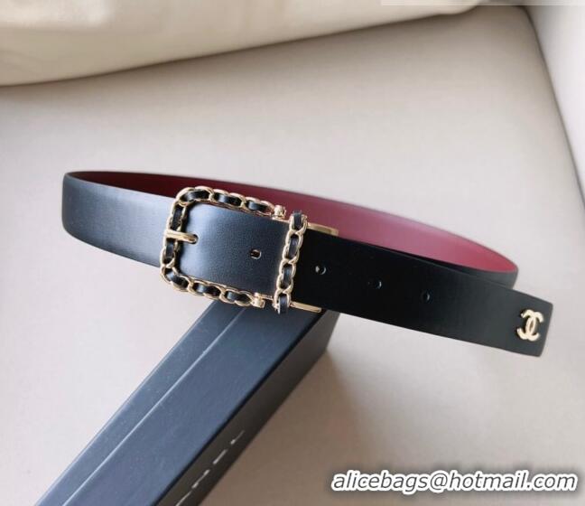 ​Most Popular Chanel Calfskin Belt AA8937 Black/Burgundy 2023