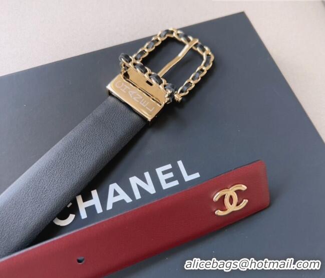 ​Most Popular Chanel Calfskin Belt AA8937 Black/Burgundy 2023