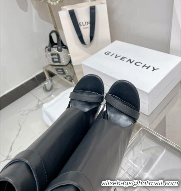 Luxurious Givenchy Shark Lock Sandals in Leather Black 238319