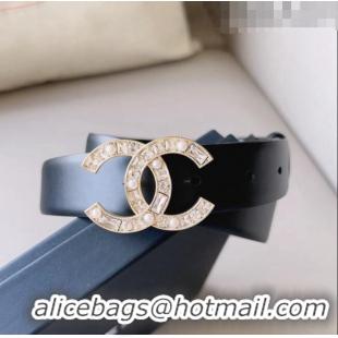 ​Shop Best Chanel Leather Belt 3cm with CC Buckle,Crystals and Pearls CH8155 Black/Gold 2023