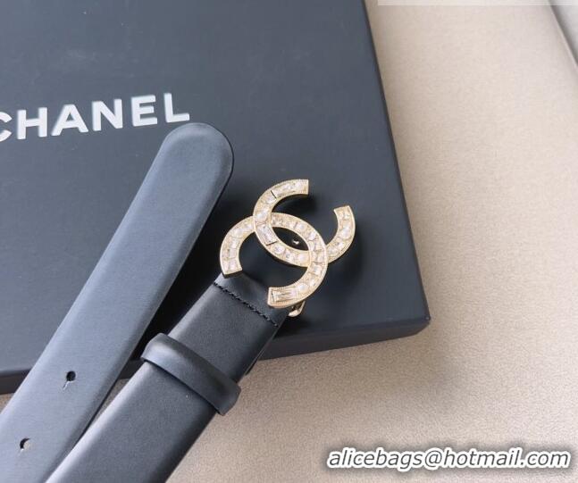 ​Shop Best Chanel Leather Belt 3cm with CC Buckle,Crystals and Pearls CH8155 Black/Gold 2023