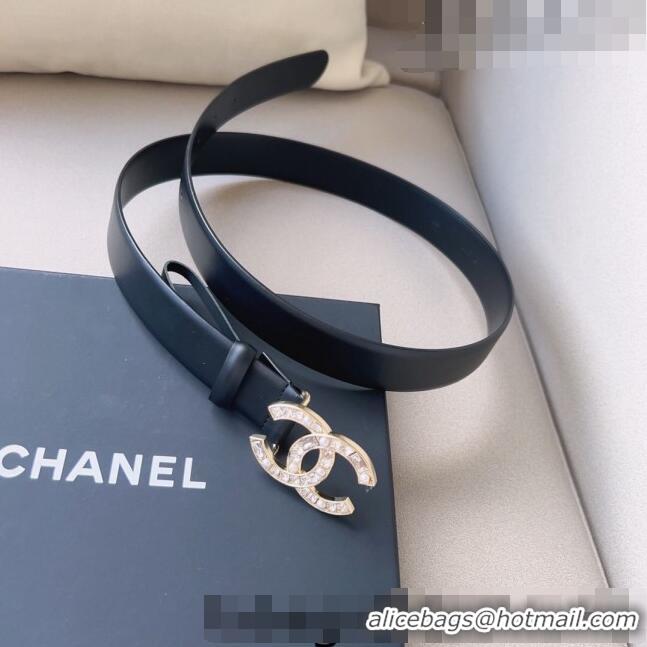 ​Shop Best Chanel Leather Belt 3cm with CC Buckle,Crystals and Pearls CH8155 Black/Gold 2023