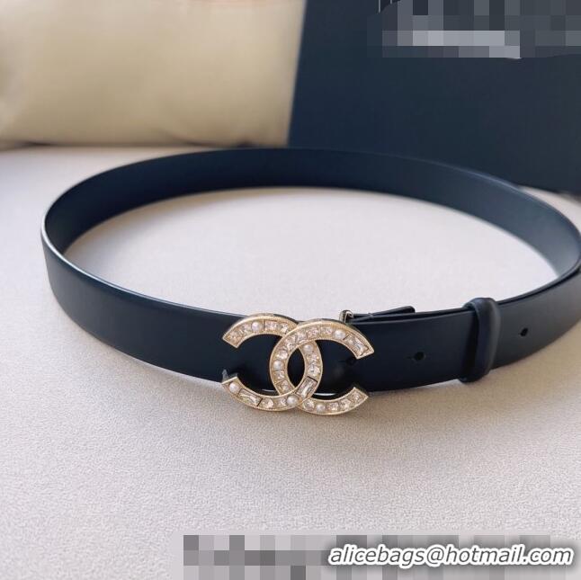 ​Shop Best Chanel Leather Belt 3cm with CC Buckle,Crystals and Pearls CH8155 Black/Gold 2023